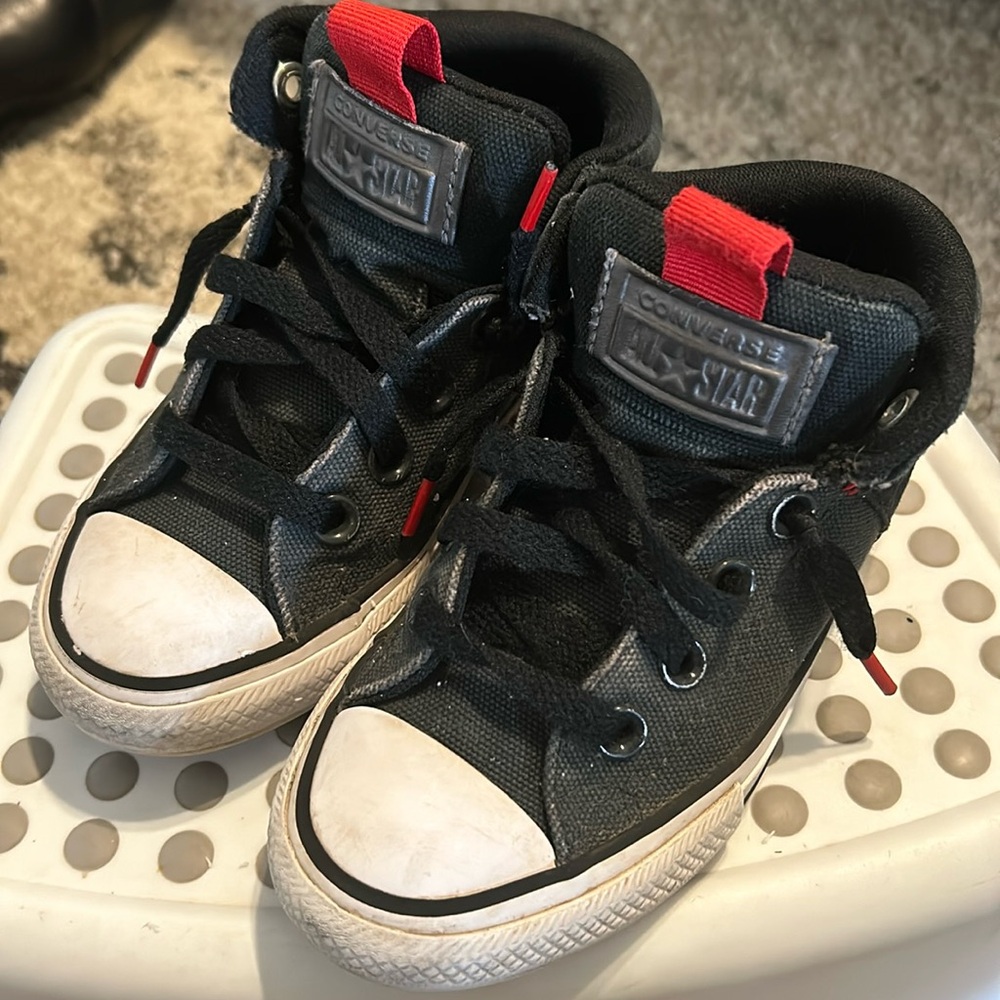 Good used condition high top converse shoes, youth size 12